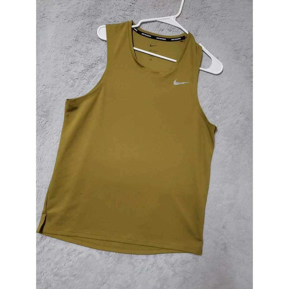 Nike Tank Top Mens Medium Dri Fit Running Tank Top Green Gym Training Workout M